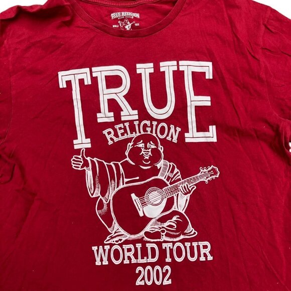 Vintage True Religion Shirt XXL Red BUDDHA TOUR SS CREWNECK - Picture 3 of 5